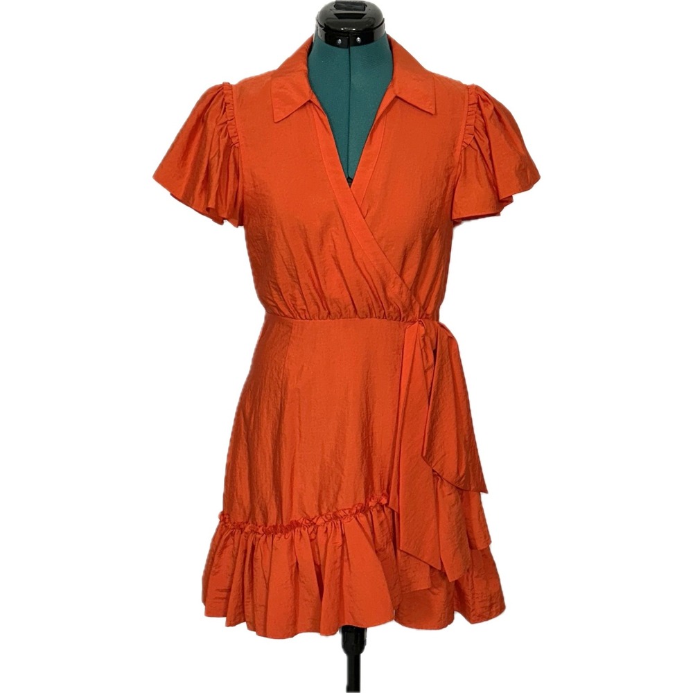 NWT Cinq a Sept Mini Lila Dress Size 8 Spicy Tomato Orange Red Ruffle Wrap